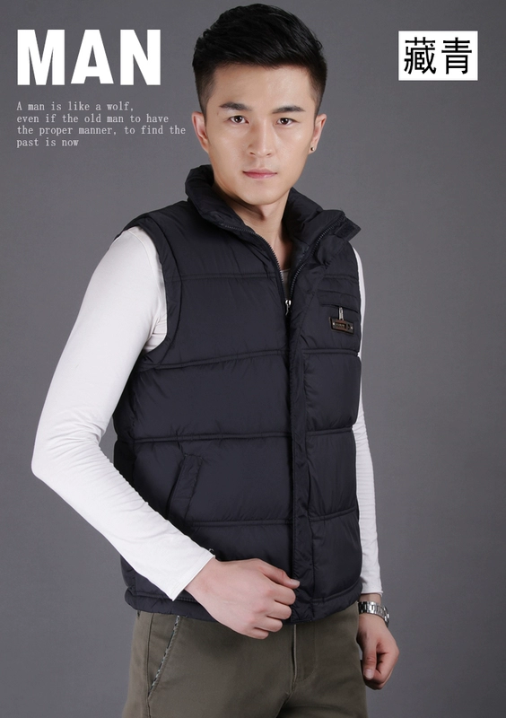Đàn ông trung niên mùa thu và mùa đông áo vest cotton cộng với phân bón XL cha xuống áo bông đứng cổ áo vest bông ao khoac vest nam