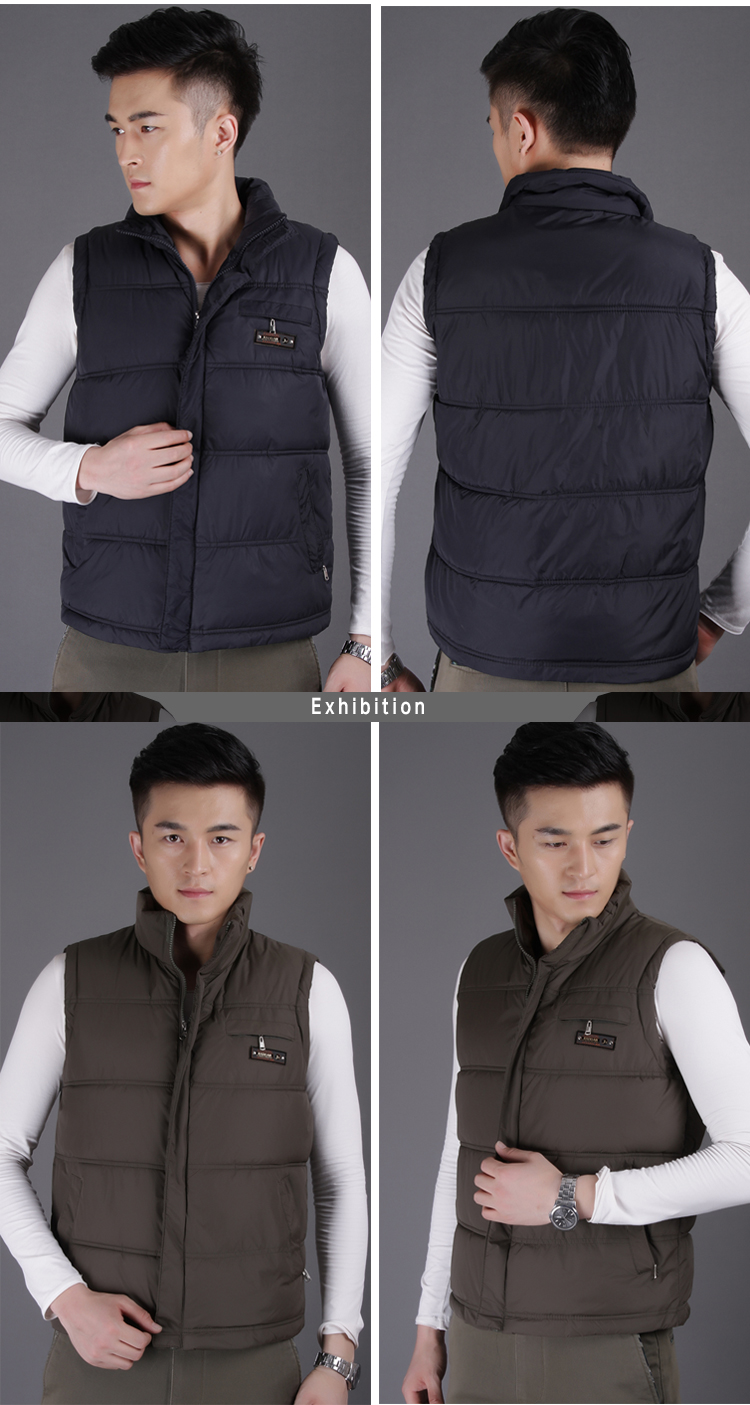 Đàn ông trung niên mùa thu và mùa đông áo vest cotton cộng với phân bón XL cha xuống áo bông đứng cổ áo vest bông áo ghi lê