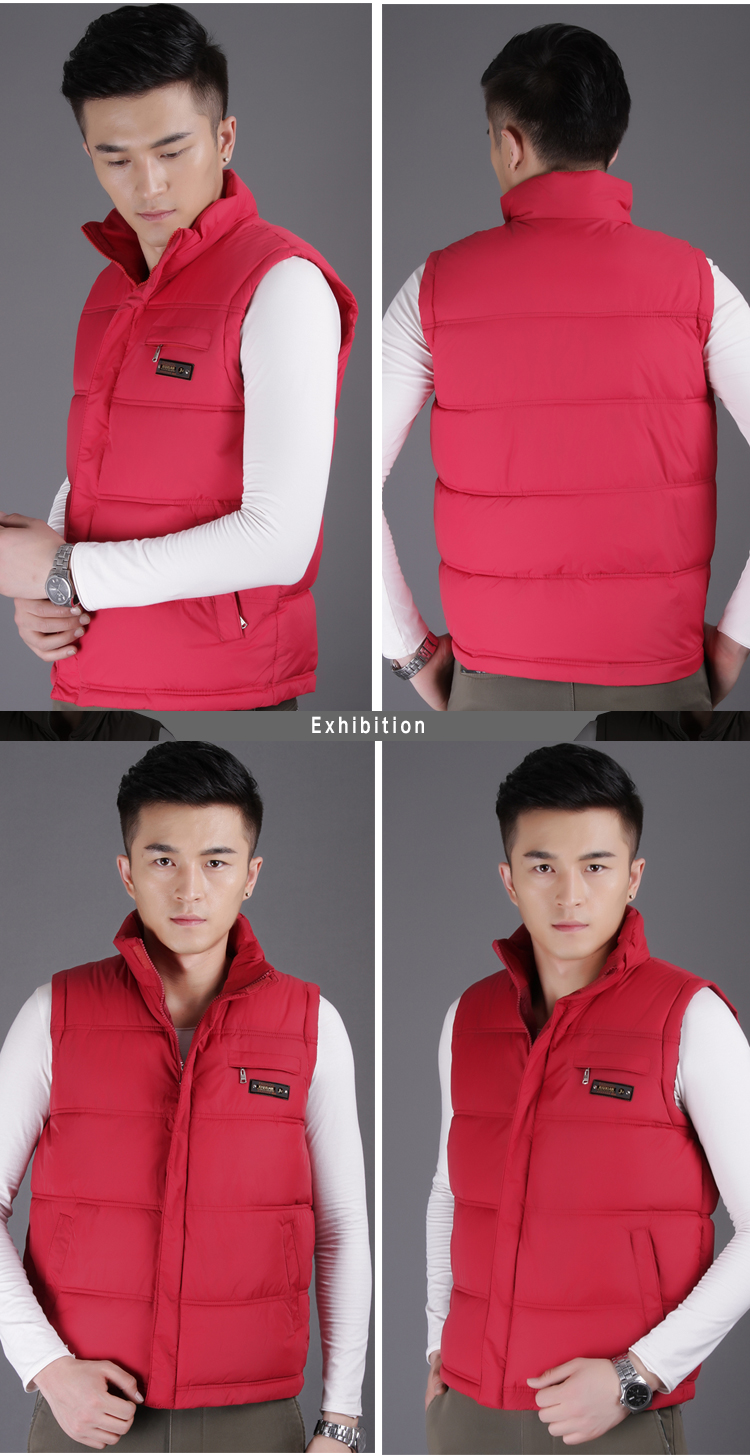 Đàn ông trung niên mùa thu và mùa đông áo vest cotton cộng với phân bón XL cha xuống áo bông đứng cổ áo vest bông áo ghi lê