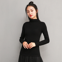 Autumn-2021 spring and autumn new versatile practical base solid color collar long-sleeved black inner knitted top