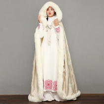 Zhaojun-Chinese retro Hanfu female thickened double layer warm Chinese style long witch velvet cloak cloak