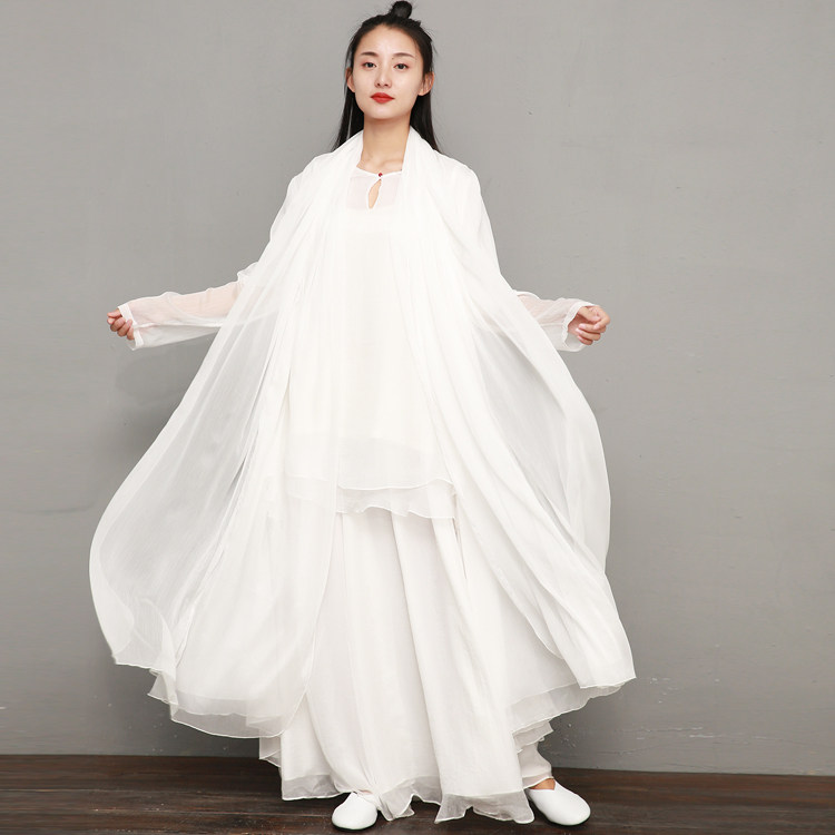 White coat -2022 spring summer festival with Chinese wind outside Beatfitting art Retro silk Zen dance Chinese foreign Beaty cape