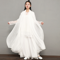 White-2021 spring and summer Chinese style outer cloak Tang dress literary and art retro silk Zen dance Chinese outer cloak shawl