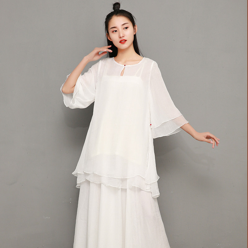 Poetry-Yunma dancing spring new single-piece tea suit Zen suit Zen dance clothing National style daily double-layer top