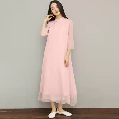 Shaohua-Chinese cotton and linen tea clothing female summer vintage Zen dressing-Chinese style cheongsam improved dress