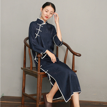 Agarwood 2021 spring new Chinese literature and art retro cheongsam womens long temperament loose Chinese style dress