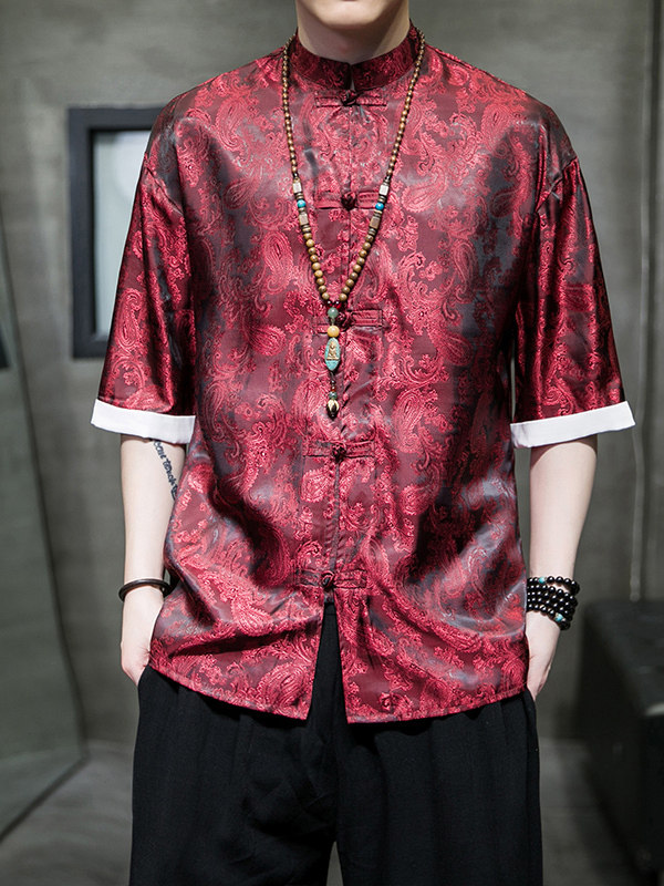 Ice Silk Short-Sleeved Shirt for Men, Summer Thin Style, Chinese Style Tang Suit, Youth Fashion, Quick-Drying Breathable Shirt, Large Size Jacket