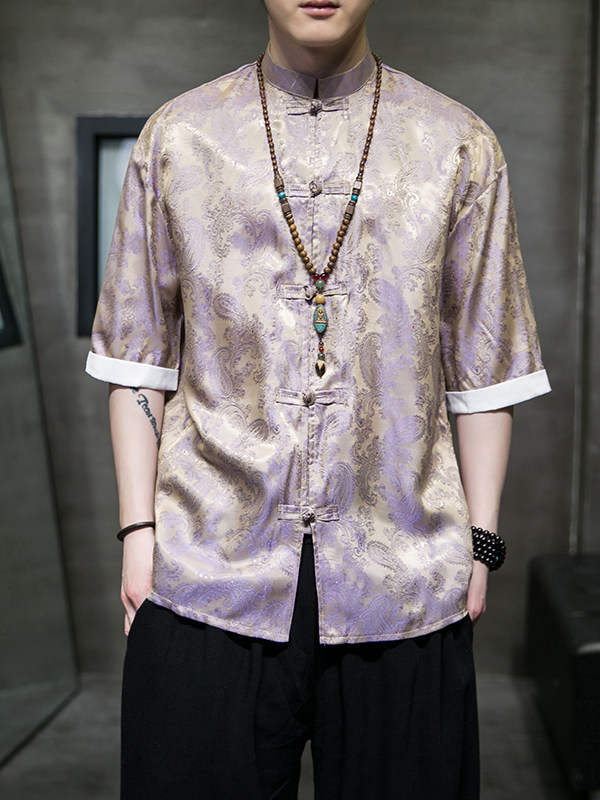 Ice Silk Short-Sleeved Shirt for Men, Summer Thin Style, Chinese Style Tang Suit, Youth Fashion, Quick-Drying Breathable Shirt, Large Size Jacket