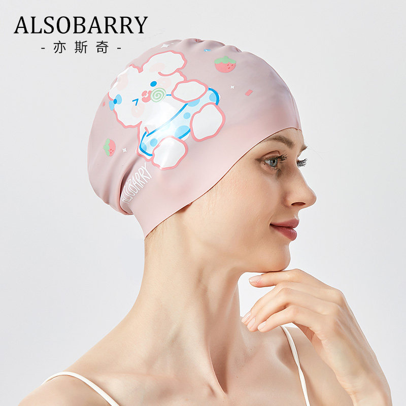 Korea cartoon cute original silicone swimming cap female hot spring specialized in long hair waterproof and ear