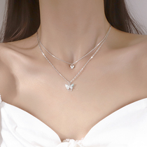 Butterfly necklace 2021 new female niche design sense net red light luxury temperament simple sterling silver double collarbone chain