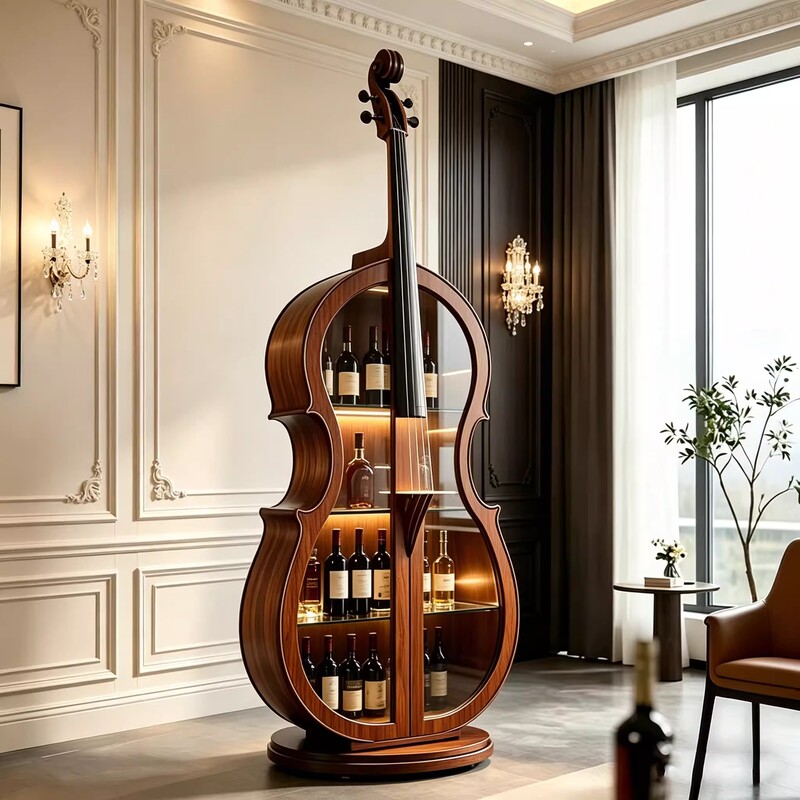 New Chinese-Style Wine Cabinet Display Cabinet Black Walnut Violin Wine Cabinet Designer's Same Model Antique Shelf High-End Display Rack New Chinese-Style Wine Cabinet Display Cabinet Black Walnut Violin Wine Cabinet Designer's Same Model Antique Shelf High-End Display Rack