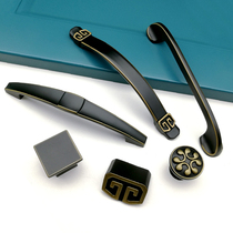 Wardrobe Door Handle New Chinese Style Brief Imitation Antique Black Brass Cabinet Drawer Small Handle Single Hole Square Cabinet Door Handle