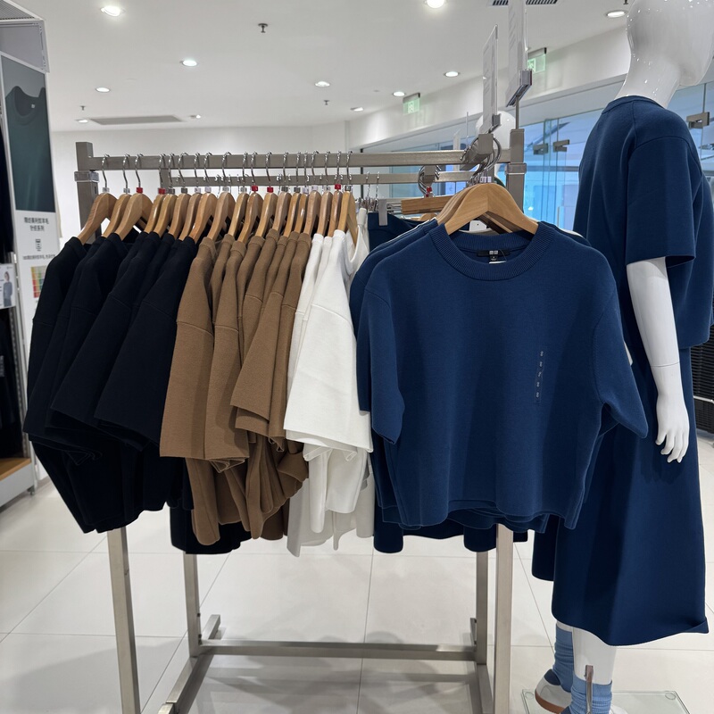 Uniqlo Women's Ribbed Round-Neck Knitwear/Short-Sleeved Knitwear 25 Autumn and Winter New Style 478327