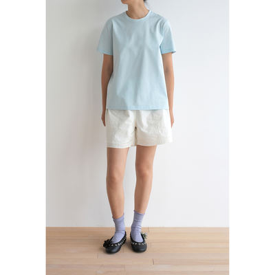 Ice blue/grey/white Indian cotton small round neck fitted short-sleeved T-shirt WOODEN SHIP