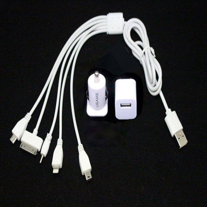 One-to-five car charger mobile phone charging cable ultra-long multi-function charger data cable multi-purpose car with round hole small head