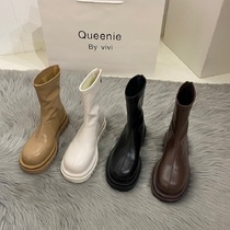 ITSK thick bottom Inron Wind Martin boot female white rear zipper short boot