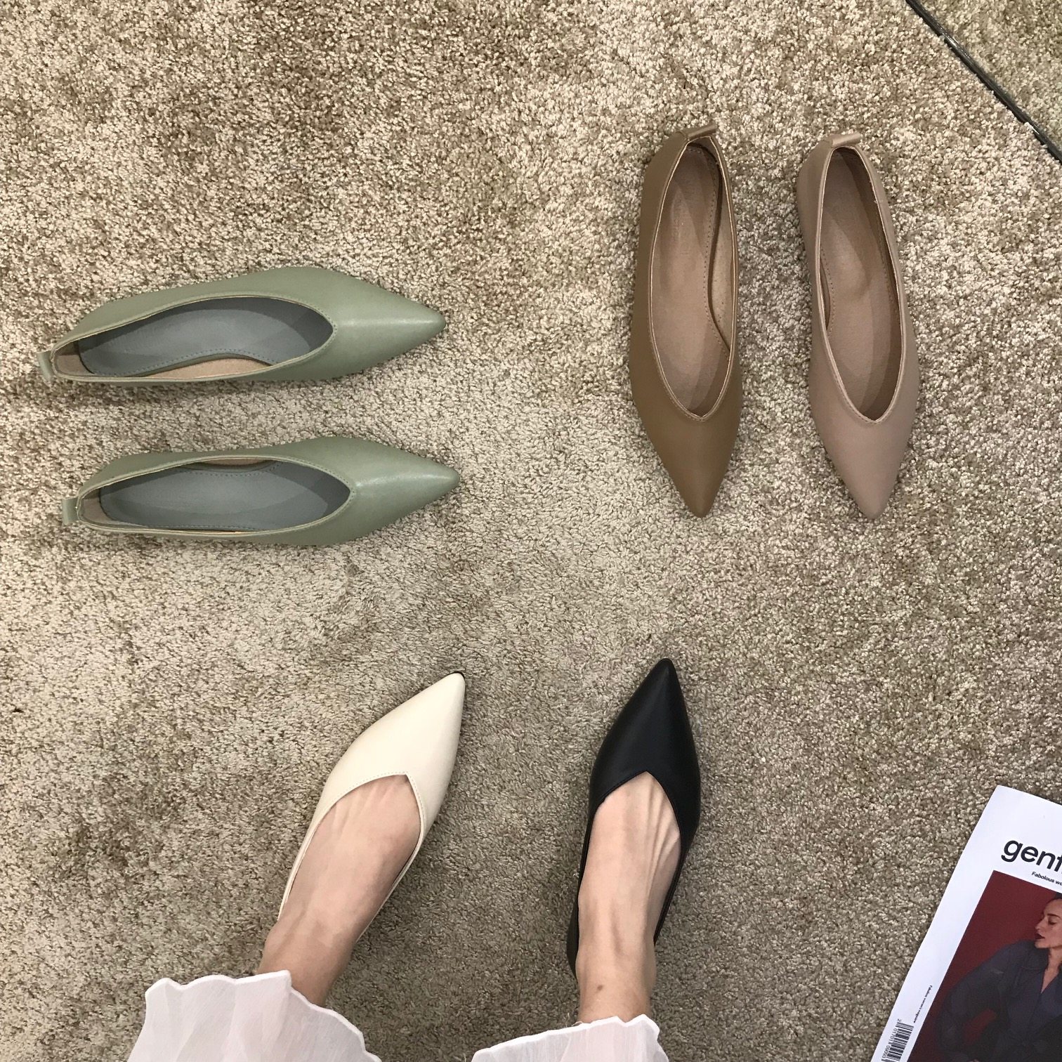 ITSK shoes women's single shoe pointed shallow mouth flat bottom soft bottom one foot pedal bean-bean shoes commuter women's shoes