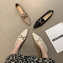 ITSK shoes womens single shoe pointed flat bottom Inron small leather shoes One foot pedal Lefu shoe bean-bean shoes