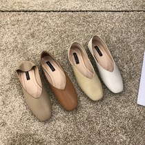 ITSK shoes womens single French style square head light mouth flat bottom one foot pedal comfortable bean-bean boat shoes ladyshoe