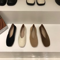 ITSK Hairy Shoes Womens Winter Outwear Soft-bottom One foot pedal bean-bean shoes