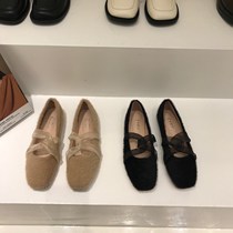 ITSK Hairy Shoes Womens Winter Outwear Fashion Suede Bean Bean Shoes Flat Bottom Single Shoes