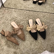 ITSK shoes children Baotou sandal outside wearing pointed low heel butterfly knot with half tug shoes