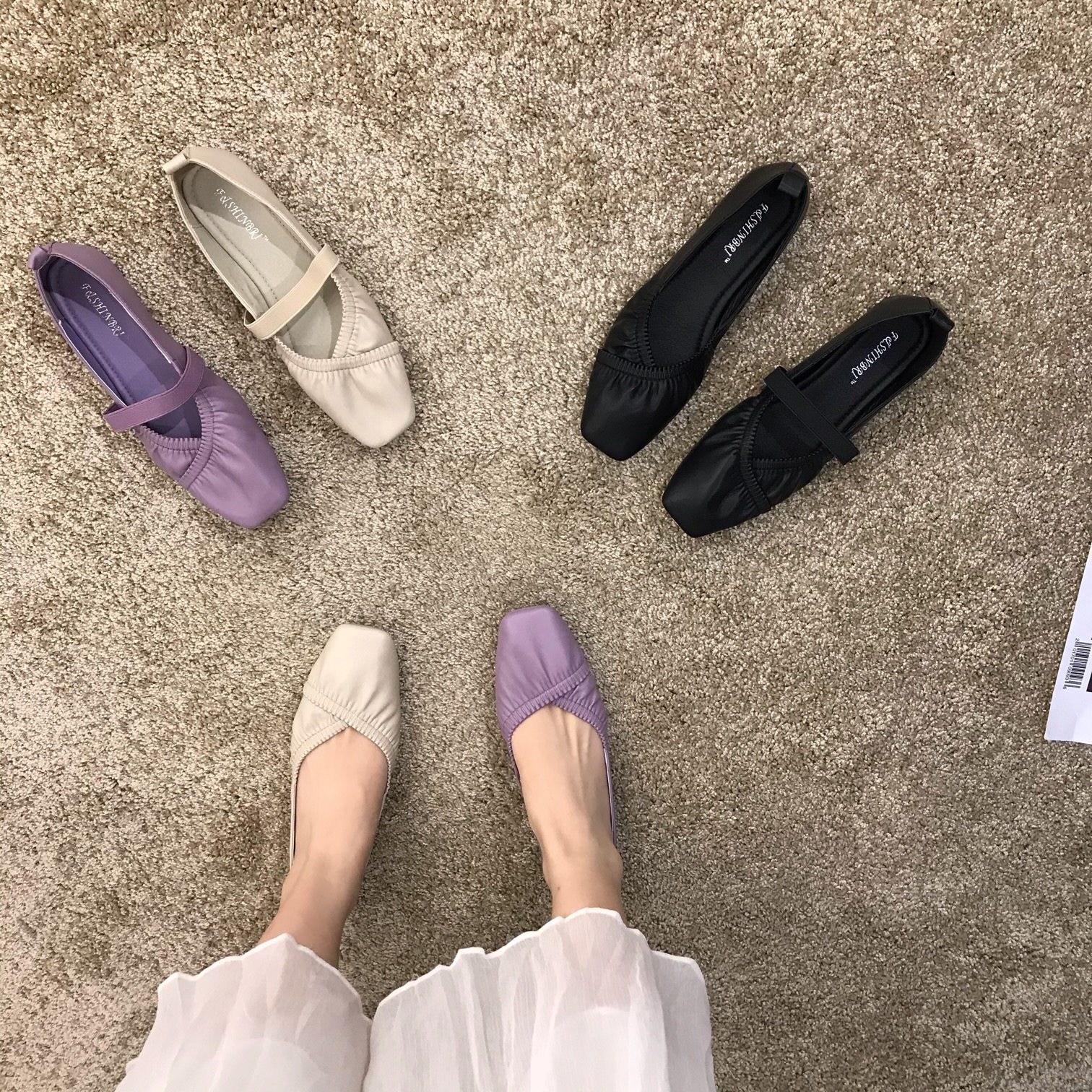 ITSK shoes women's single shoe square head shallow mouth flat bottom boat shoes fit dresses Mary Jane shoes ladyshoe