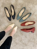 ITSK Shoes Children High Heel Shoe Style Heel Coarse Heel Soft Leather Grandma Shoes Black Commuter Single Shoes