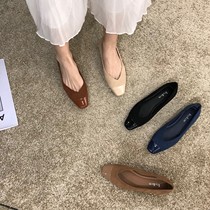 ITSK single shoe female square head light mouth retro low heel and thick heel splicing working female shoes bean-bean shoes