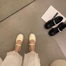 ITSK Shoes Women Lefu Shoes Round Head Thick Bottom Pearl with Mary Jane Inron Little Leather Shoes