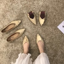 ITSK Shoes Womens Single Shoe Pointed Shallow Mouth Flat Bottom Late Night Wind Comfort Ladyshoe Commuter Womens Shoes