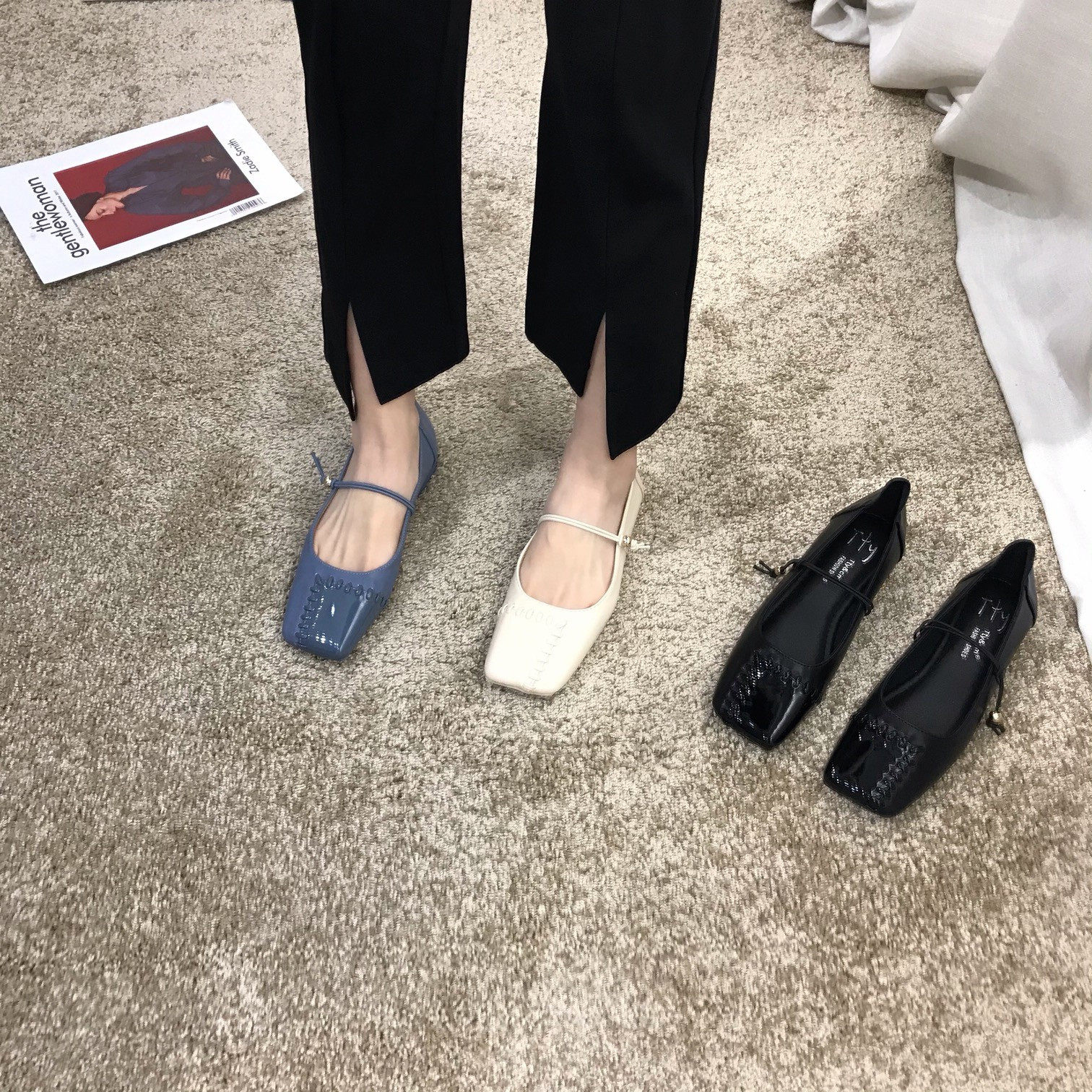 ITSK Boots Woman Single Shoe Square Head Light word with low heel Marie Precious female shoes Bean Bean Shoes