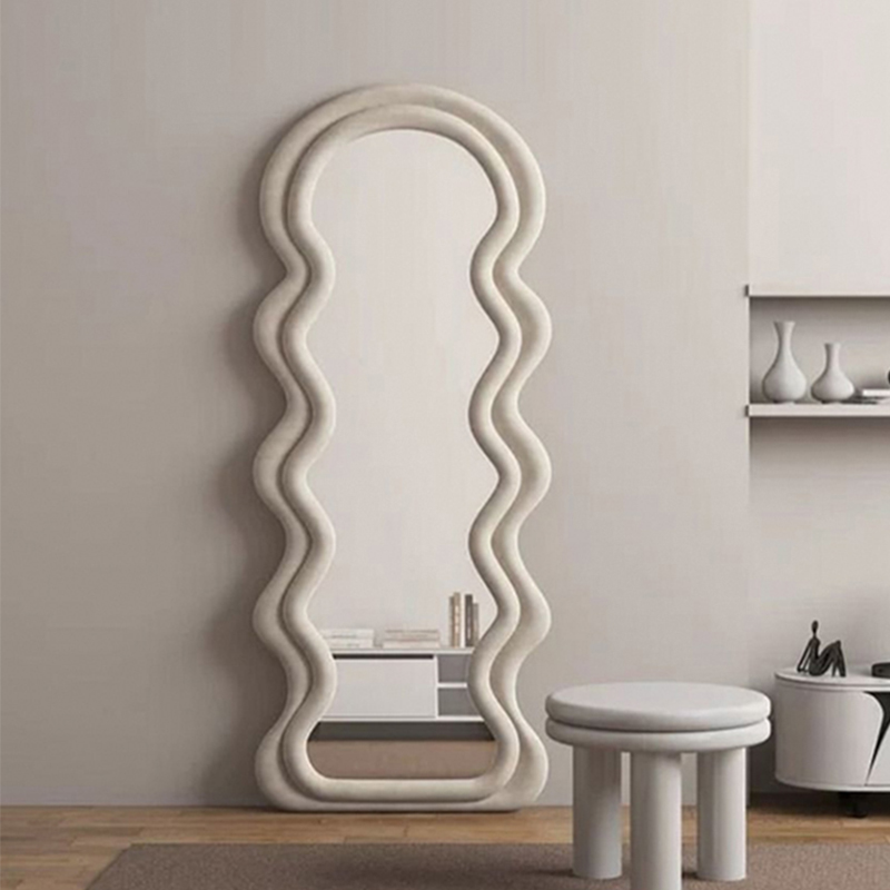 Dressing mirror retro wave full body mirror Nordic ins bedroom wall hanging fitting mirror household special-shaped floor mirror