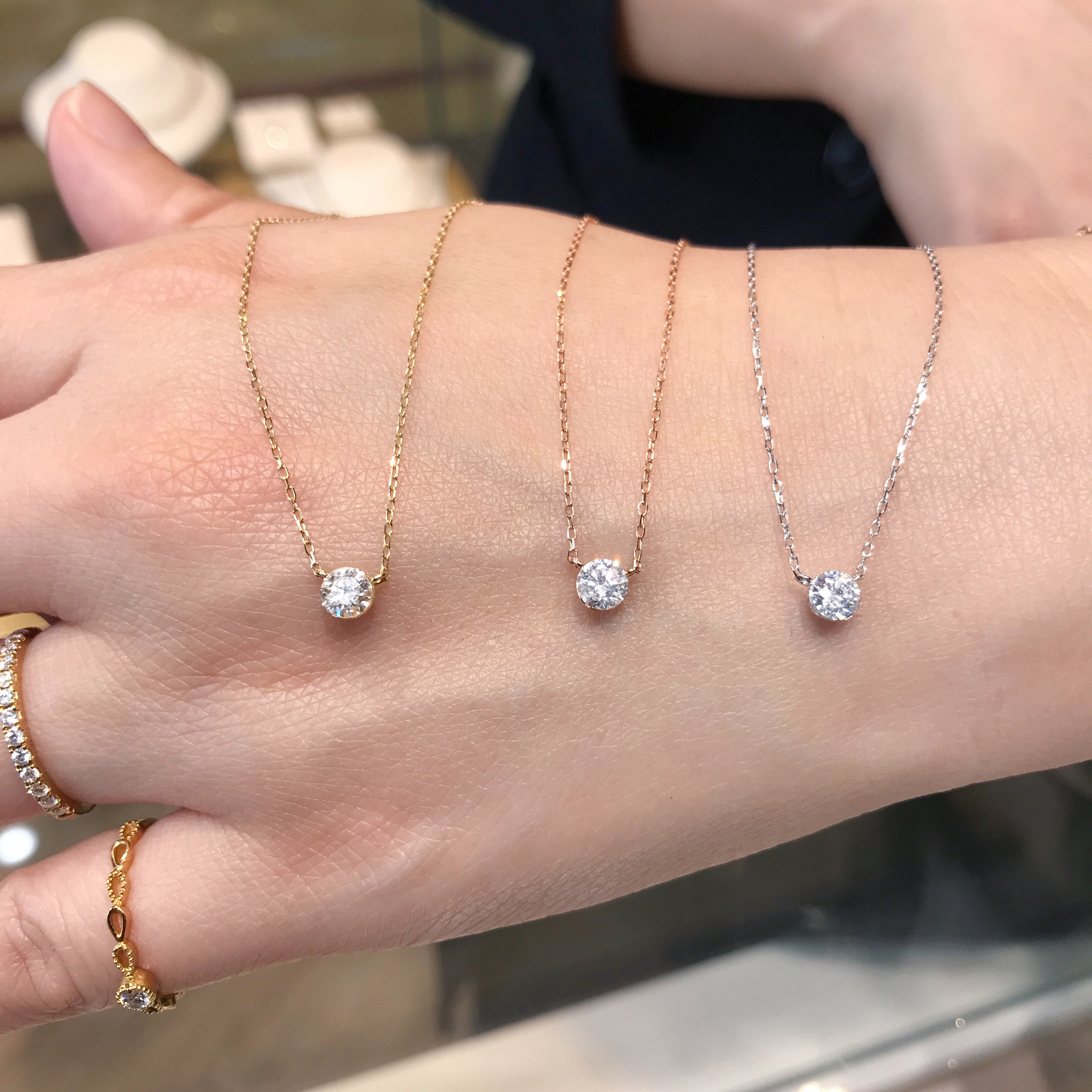 18K黄金钻石项链3EX切工F色高净度天然钻石日本代购Agete风