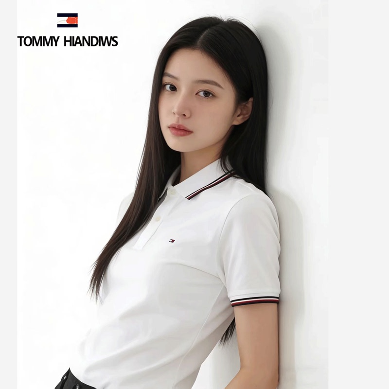 Tommy Hiandiws/Tommy Crab Lapel Short Sleeve Polo Shirt for Women Spring and Summer Pure Cotton Business Casual Versatile T-Shirt Tommy Hiandiws/Tommy Crab Lapel Short Sleeve Polo Shirt for Women Spring and Summer Pure Cotton Business Casual Versatile T-Shirt