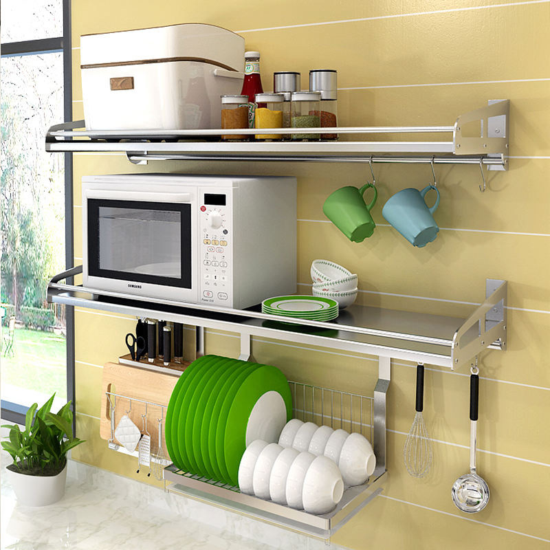 304 stainless steel kitchen rack Wall-mounted microwave oven rack Seasoning storage rack rack oven hanging pot rack
