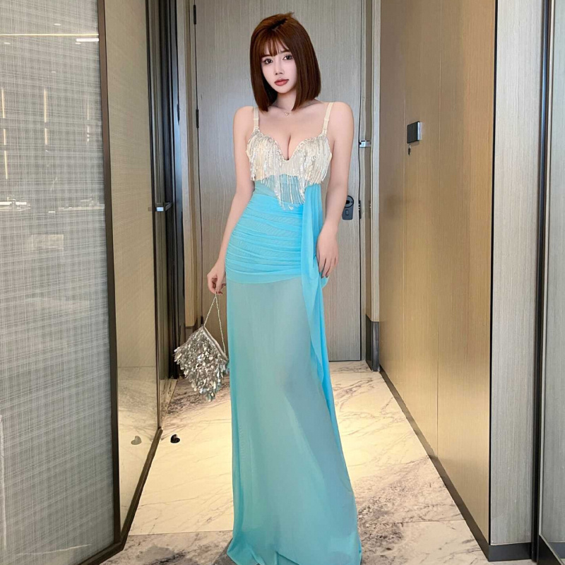 Nightclub Workwear, Sexy Suspender Evening Dress, High-End Age-Reducing Slimming Sauna Long Dress, Nightclub Bar Catwalk Performance Costume