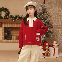 2023 New girl Christmas sweater Red autumn winter foreign air-stricken clothes