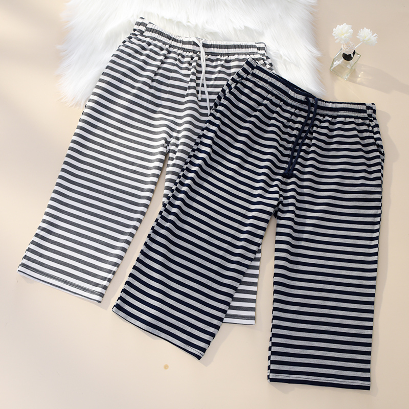 Modal Striped Home Pants, Cropped Pants, Casual Pants, Thin Summer Elastic Breathable Cool Sleep Pants with Pockets
