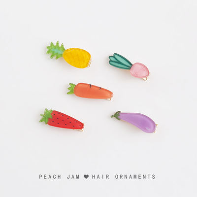 Cute and fresh Japanese and Korean style fruit hair clips, unique bangs clips, sunny girl side clips, top clips, children's duckbill clips