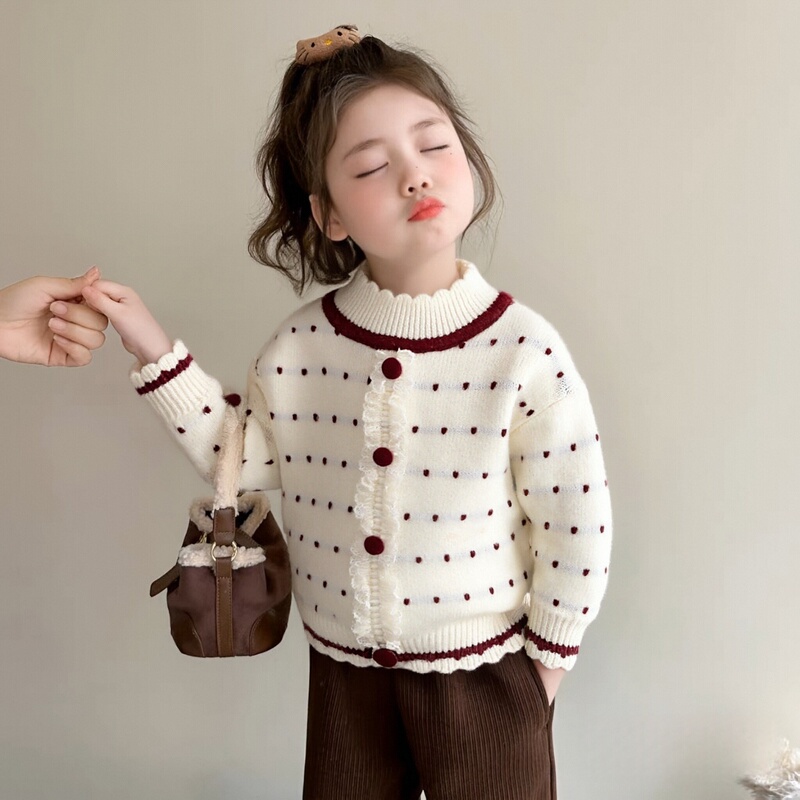 Girls' Sweater with Integrated Fleece, Round Neck Pullover, Autumn and Winter, Baby Girl Children's Red Top, Thickened Knitwear