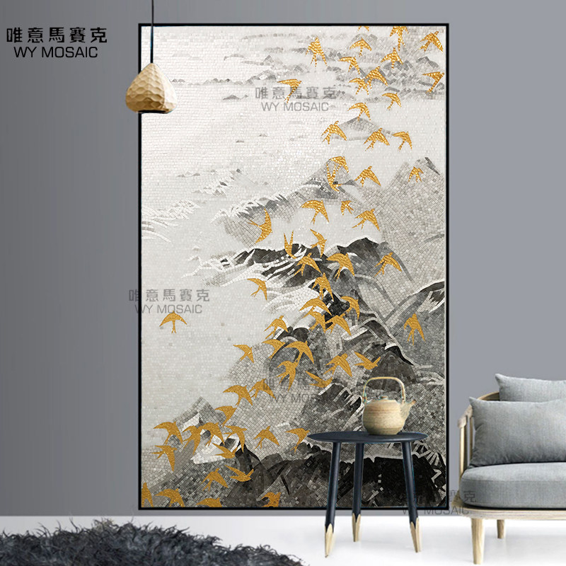 Glass Mosaic Background Wall Painting Light Luxury Living - Hall Living Room Piece Piece Clearing Painting