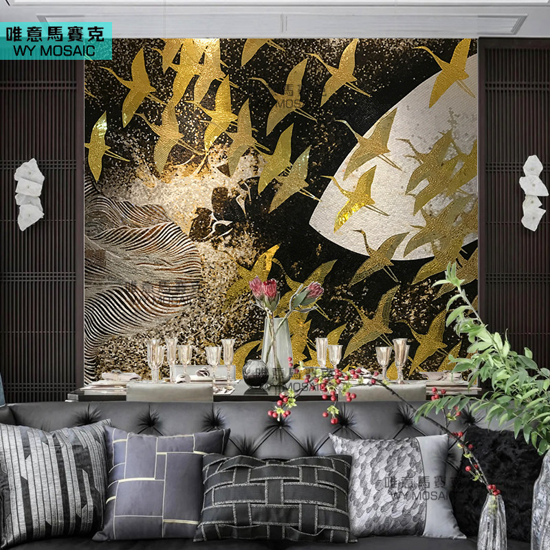 Idealistic ice Jade cut painting mosaic background wall golden porch living room club decoration custom puzzle parquet building materials