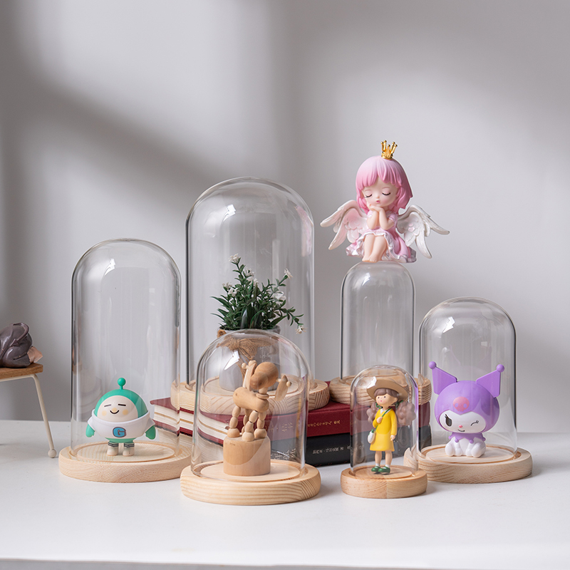 Preserved Flower Display in Glass Dome Transparent Display Box, Figurine, Christmas Tree, Building Blocks, Hand Model, Desktop Dried Flower Ornament, Figurine