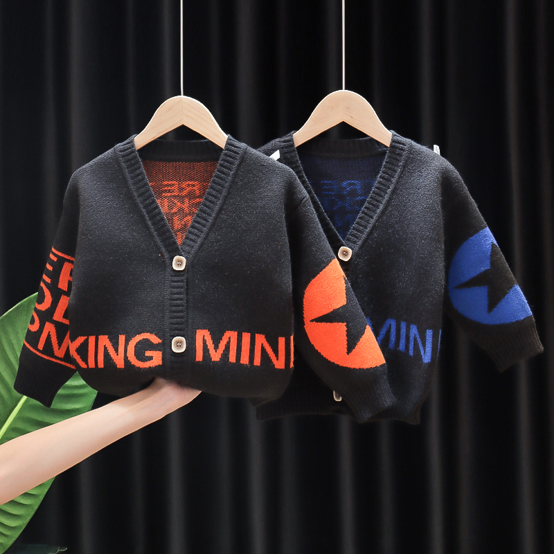 Children's spring and autumn sweater jacket new deep V-neck Korean version sweater baby sweater boys autumn cardigan tide