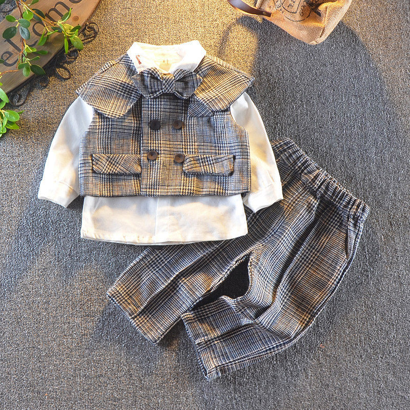 Autumn baby three-piece set of boys set infant children white shirt small gentleman's lad vest pants neck