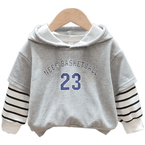 Весенне-осенняя искусственная толстовка с капюшоном из двух частей для мальчиков, новинка 2025 года, новый стиль для младенцев и детей младшего возраста, модные топы в западном стиле в корейском стиле