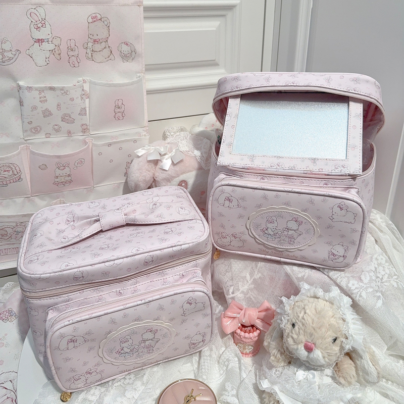 Snow Island Store Koily Collaboration Makeup Bag Travel Large Capacity Portable Storage Bag with Mirror Cute Makeup Case