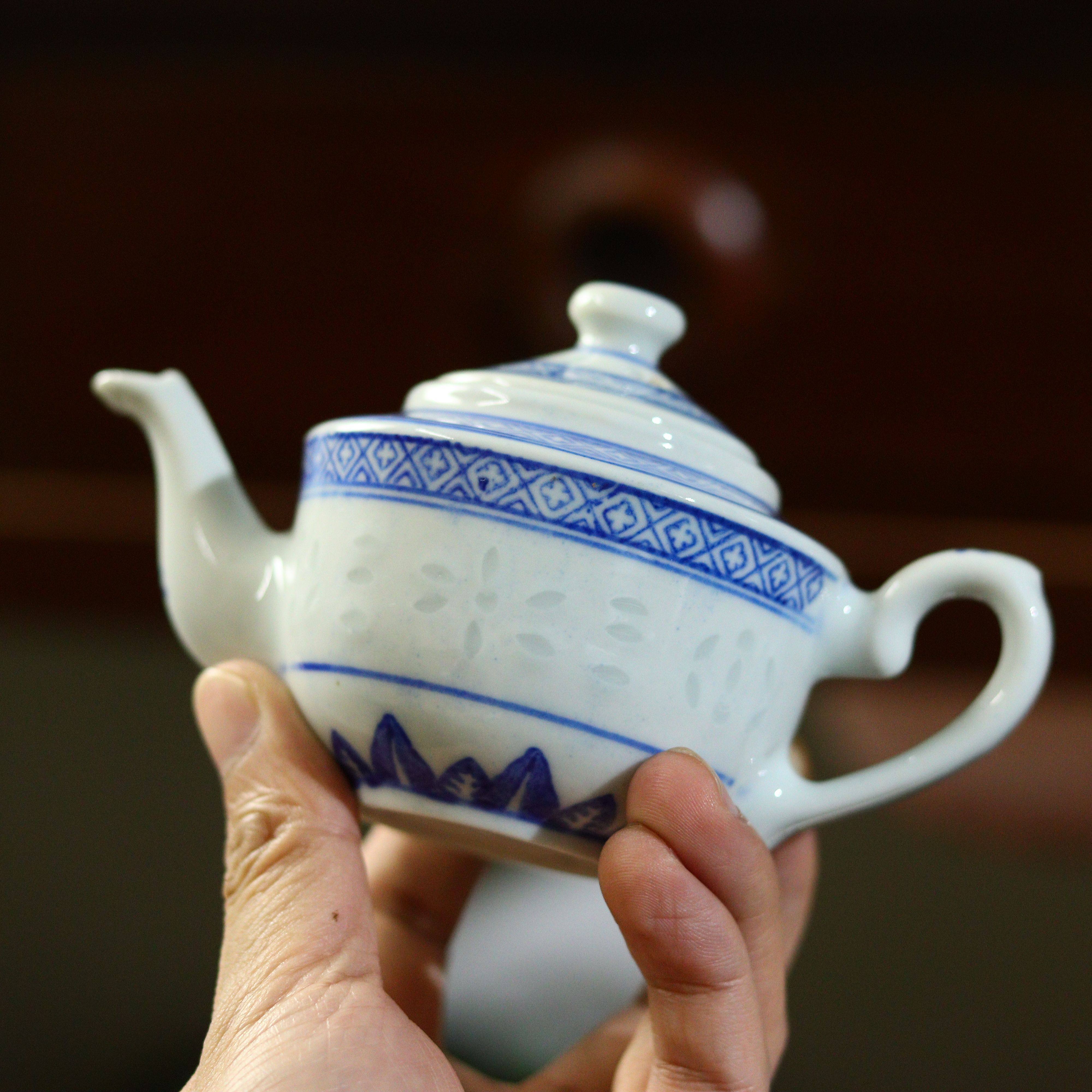 文革时期出口装景德镇玲珑瓷青花茶壶泡茶壶公道壶功夫茶具老茶器-淘宝