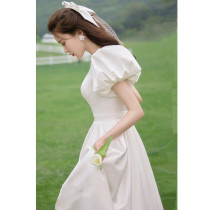 Mori light wedding brigade satin Super fairy simple white thin location Lawn welcome outdoor out